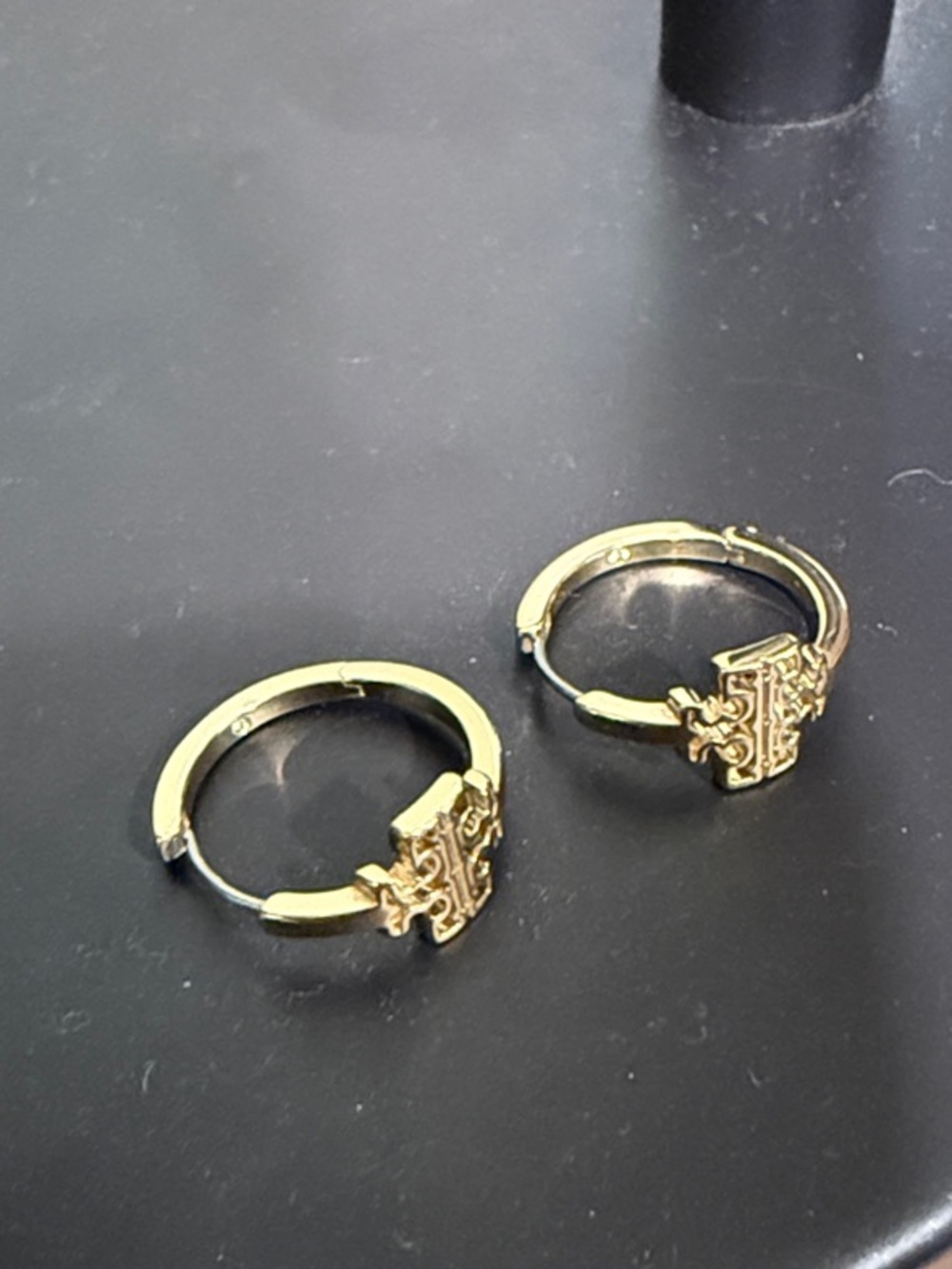 Tory Burch Gold Logo Hinge Hoop Earrings